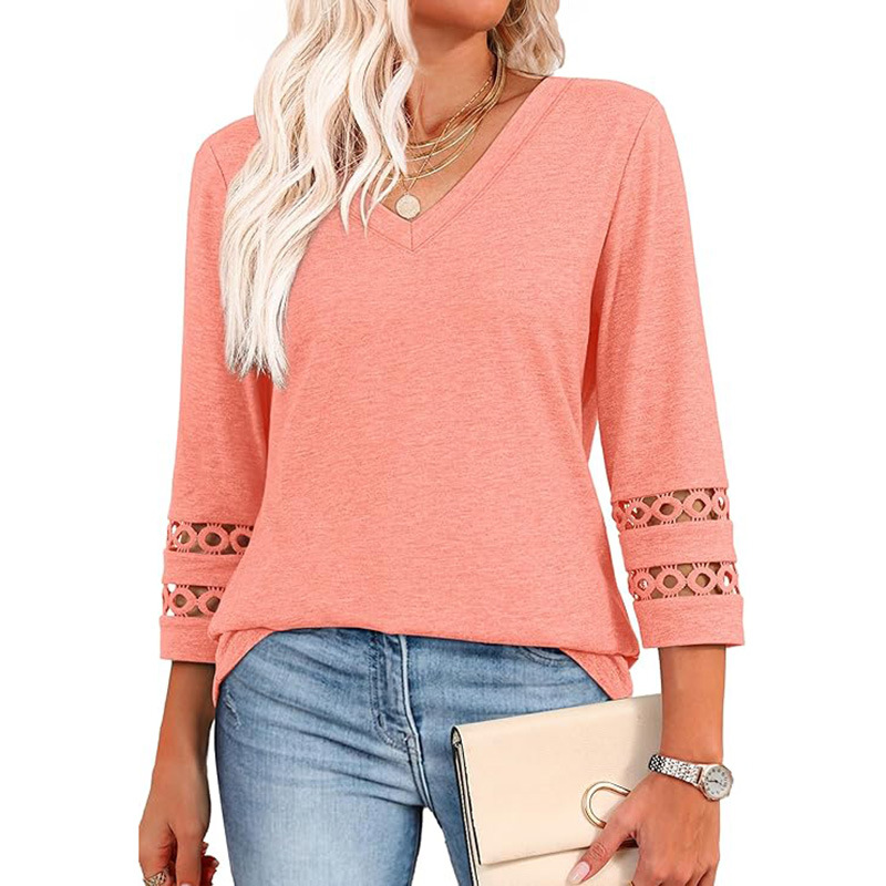 T-shirt femme col V ample manches 3/4