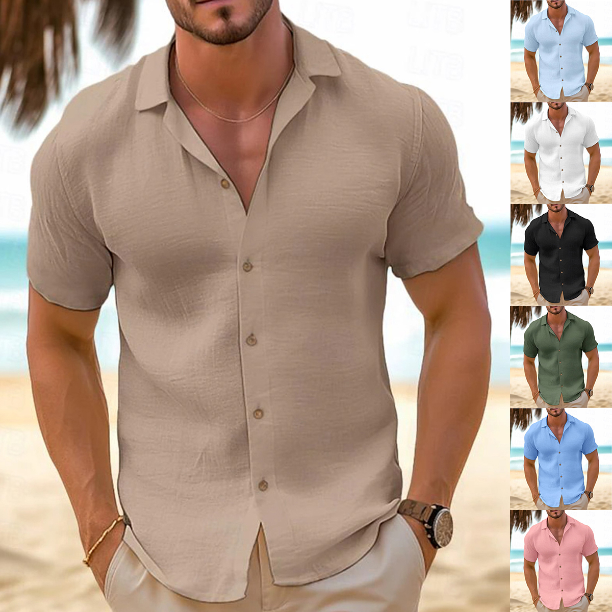 Chemise Casual Homme - Manches Courtes Ajustée Plage