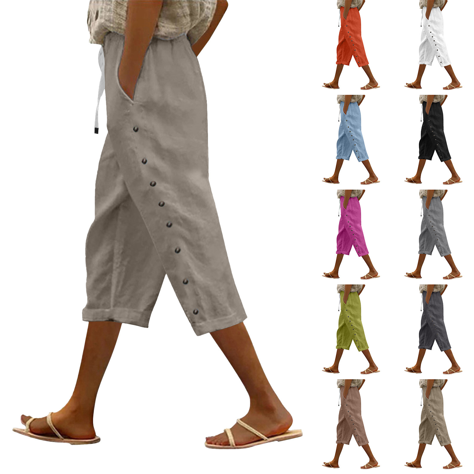 Pantalon cropped boutonné décontracté pour femmes