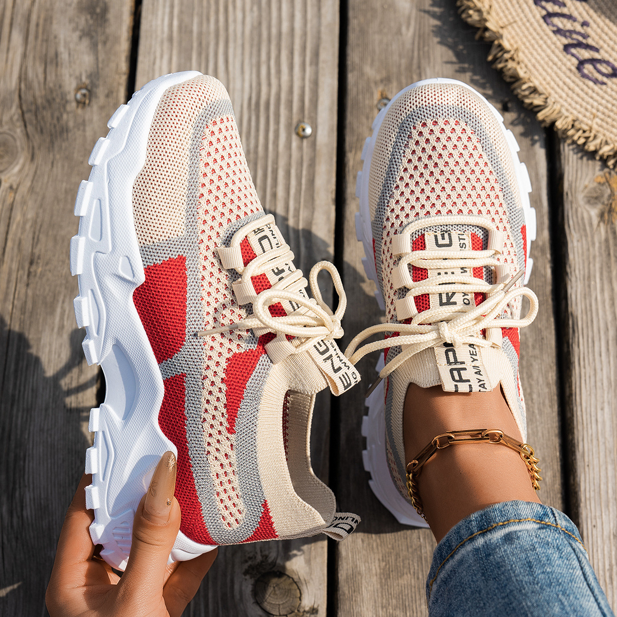 Chaussures de course respirantes à lacets femme