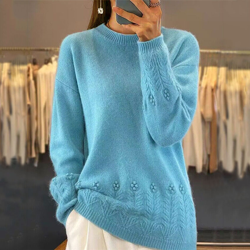Chandail pullover col rond femme crochet vintage