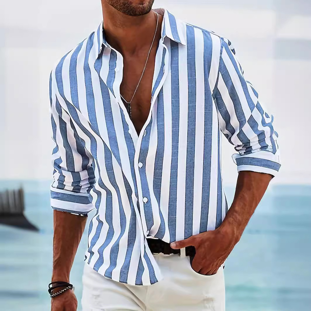 Chemise rayée imprimé casual manches longues homme