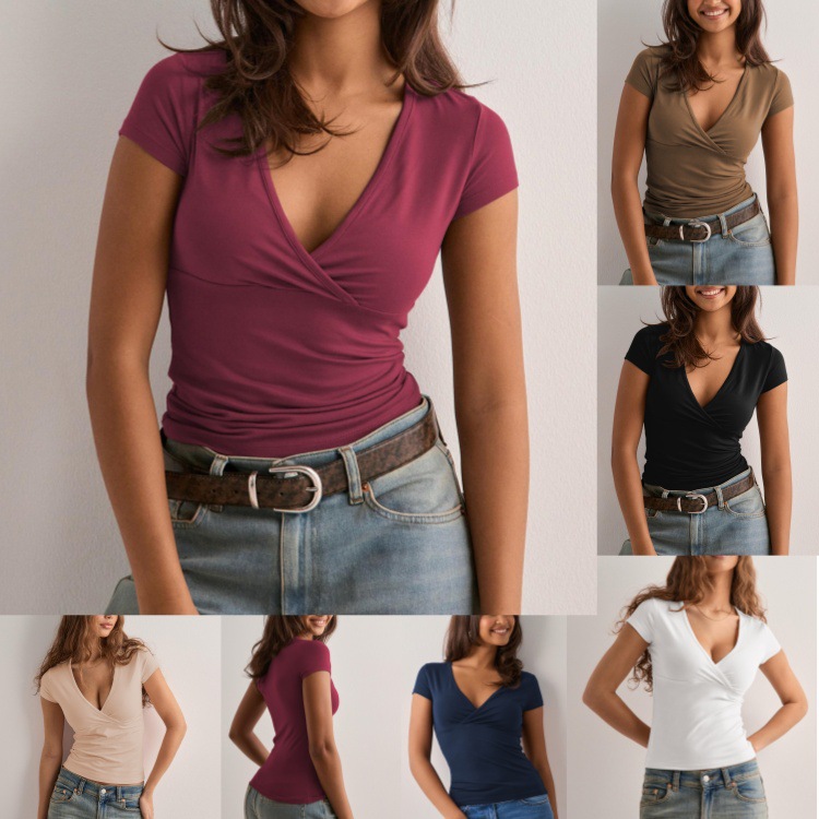 T-shirt moulant manches courtes printemps-été femme
