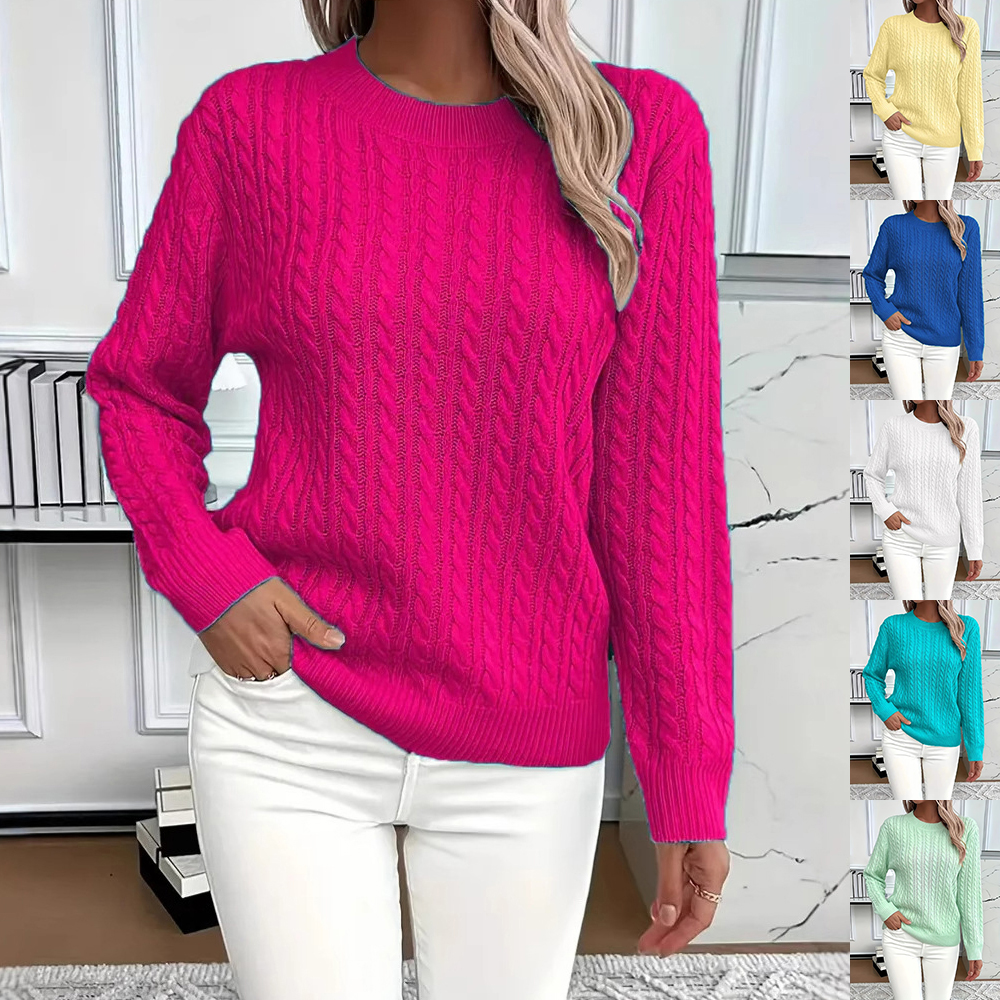 Ins Chandail col rond torsadé femme tricot mode