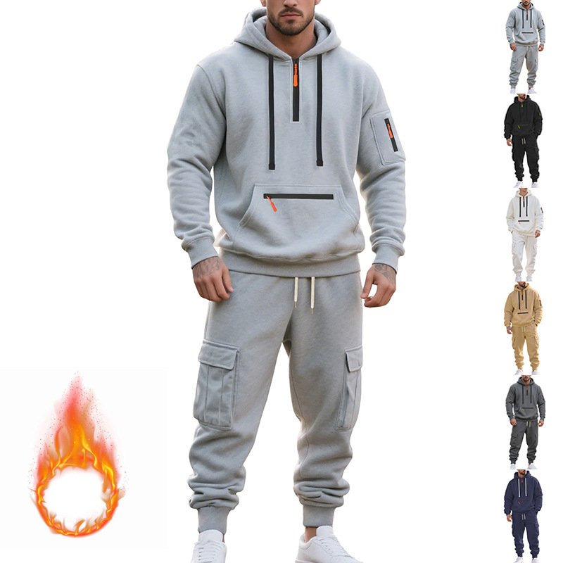 Ensemble survêtement homme polaire capuche sport 2 pièces