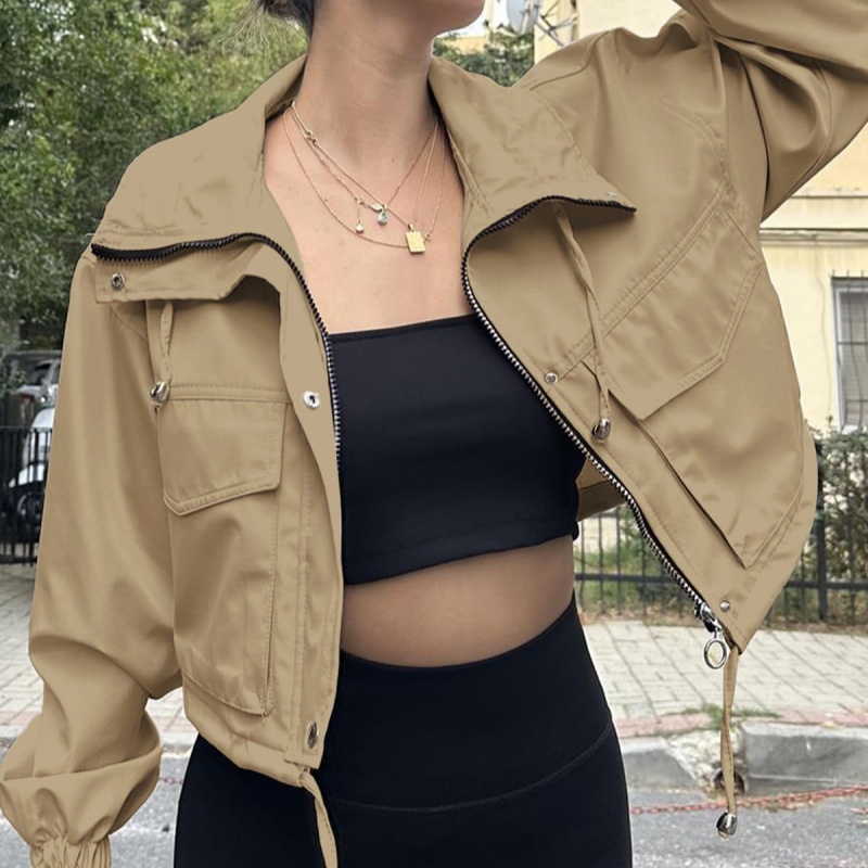 Veste courte zippée trench couleur unie femme