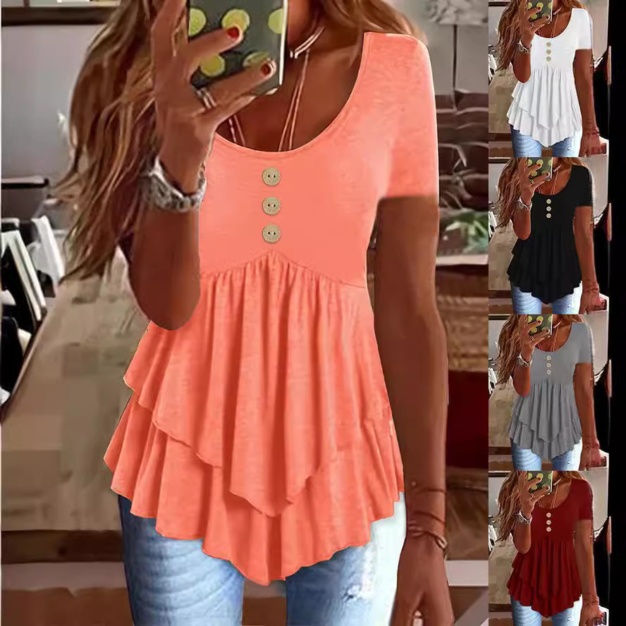 Chemise casual manches courtes trois boutons couleur unie