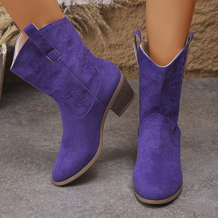 Bottines western femme talon carré brodé rétro