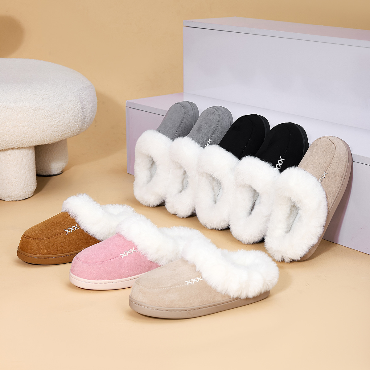 Pantoufles coton non-glissant femme douces