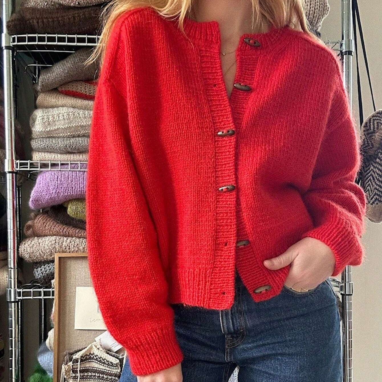 Cardigan ample manches longues épaules dénudées unie femme