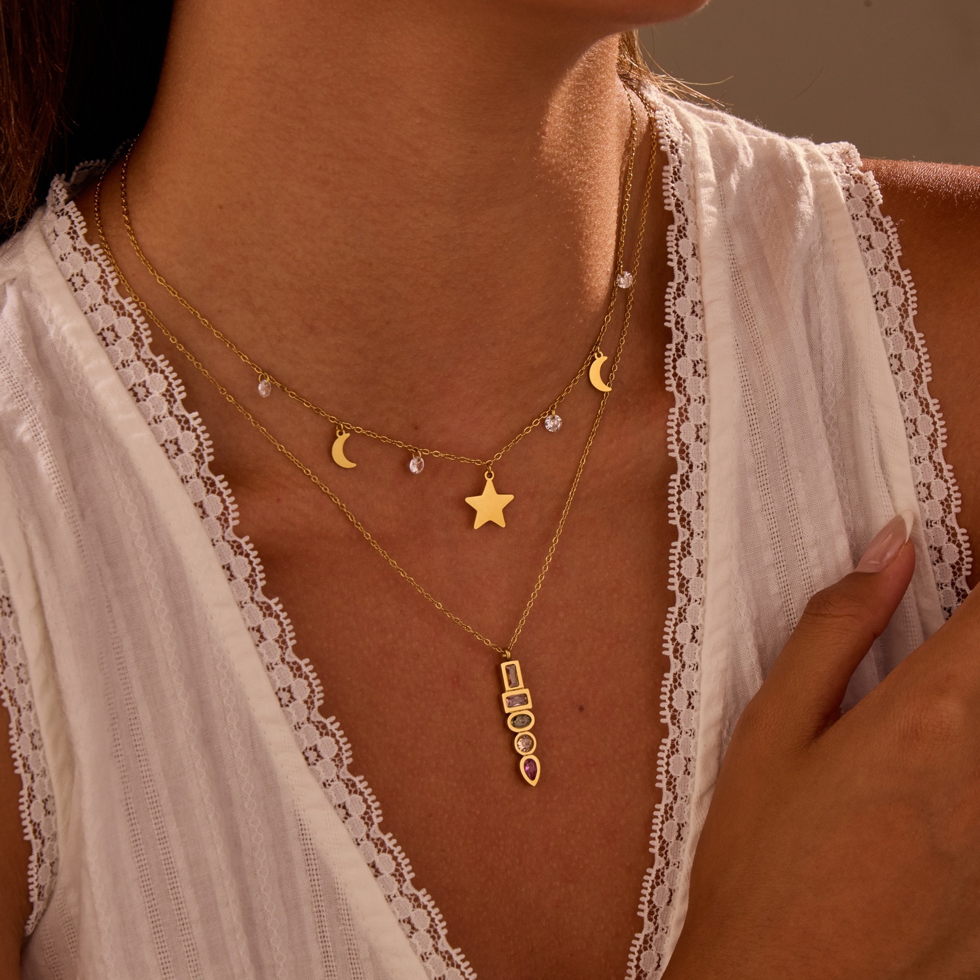 Collier Acier Inoxydable Zircon Étoile Pendentif