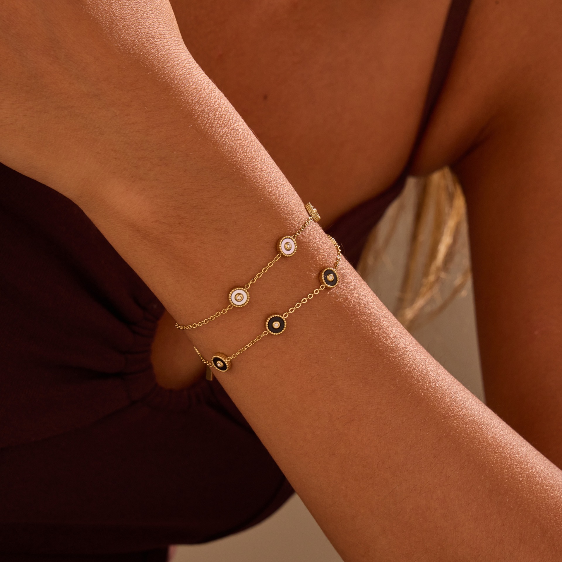 Bracelet acier inoxydable plaqué or 18K fritillaire