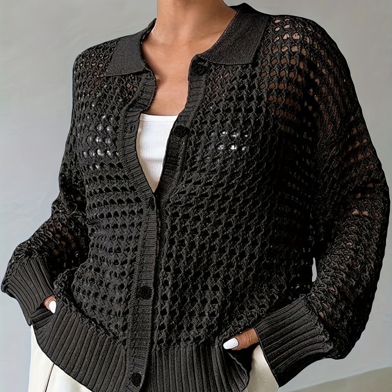Cardigan oversize creusé simple boutonnage col châle tricoté