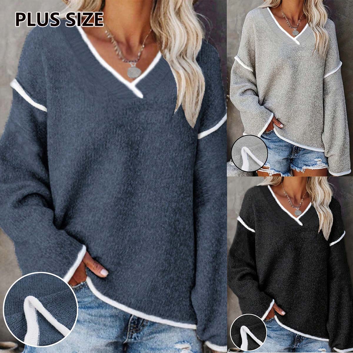 Blouse tricot col V rayée grande taille