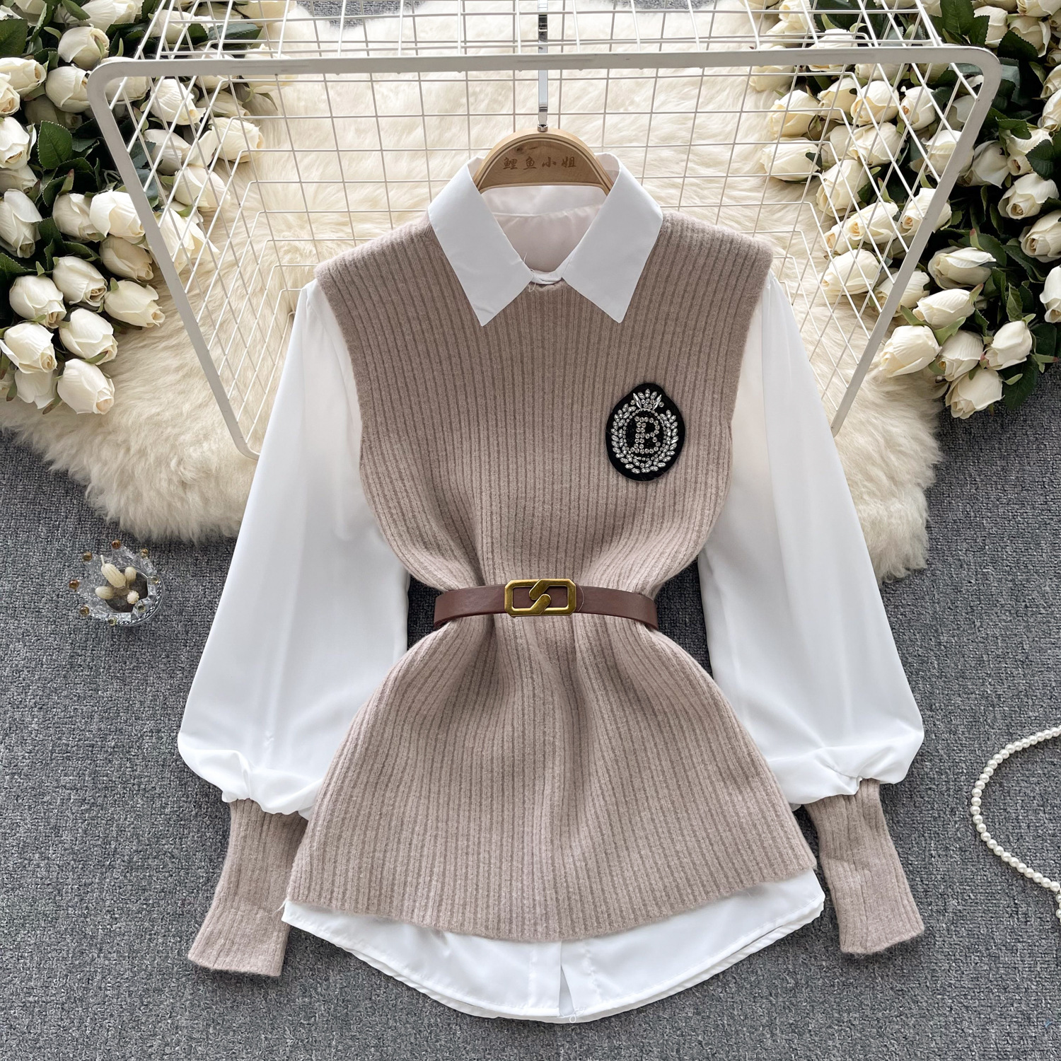 Veston ensemble tricot manches longues loose luxe léger