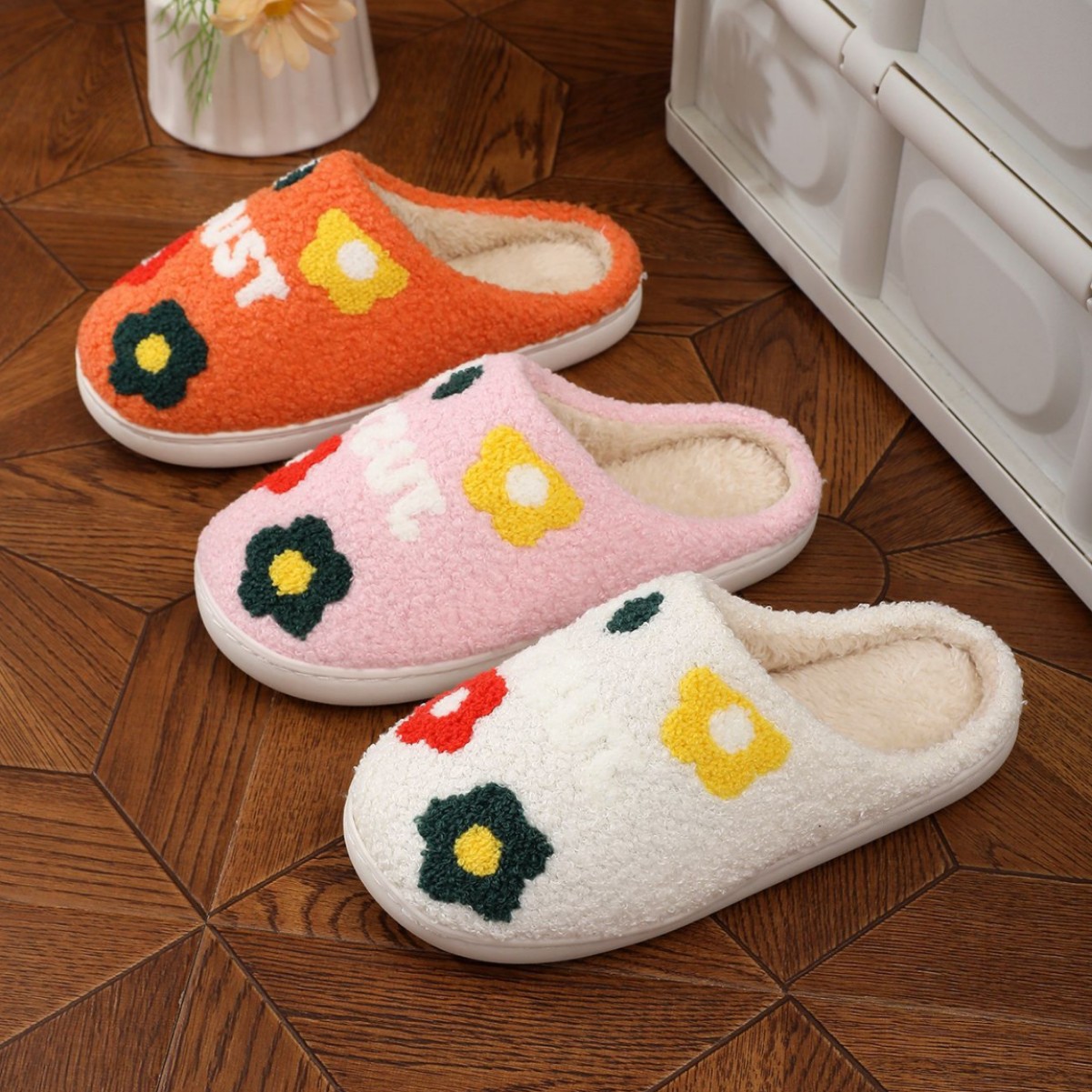 Pantoufles fleurs pour femme semelle souple coton
