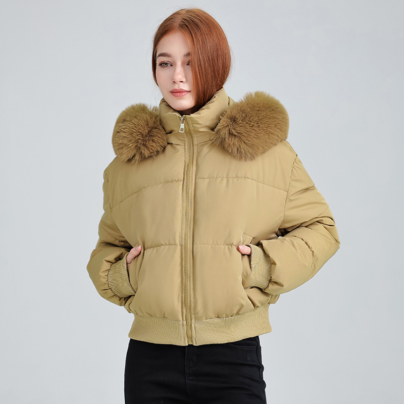 Manteau coton rembourré col fourrure capuche design femme