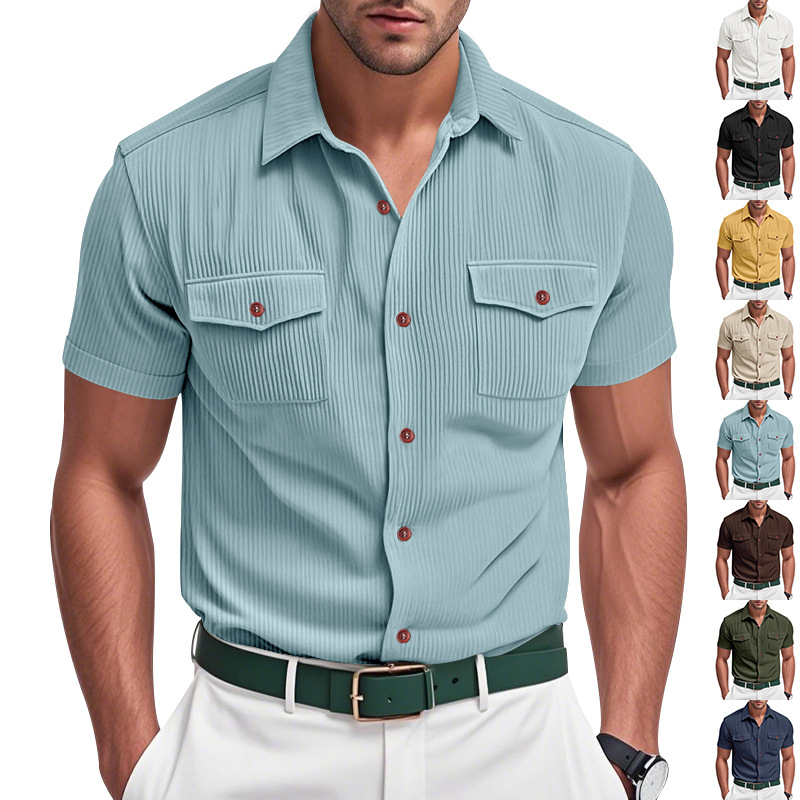 Chemise corduroy col revers manches courtes