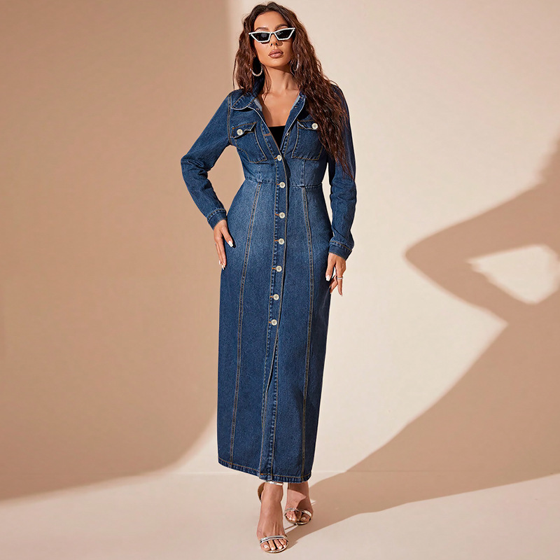 Cardigan robe en denim boutons femme