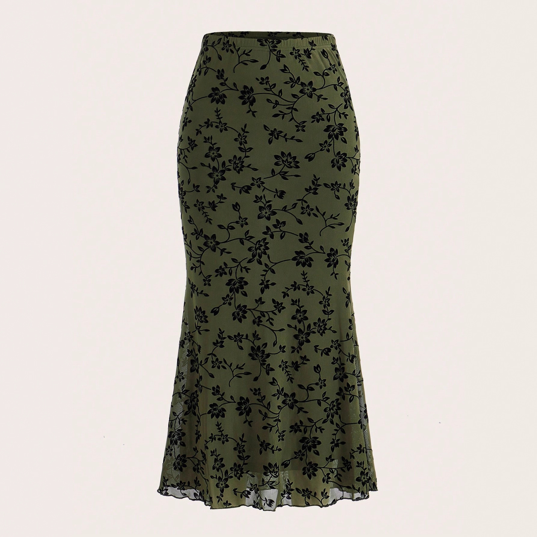 Jupe queue-de-poisson florale vert foncé femme