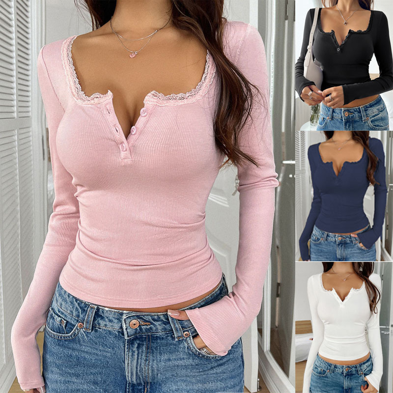 Chandail femme col V manches longues ajusté