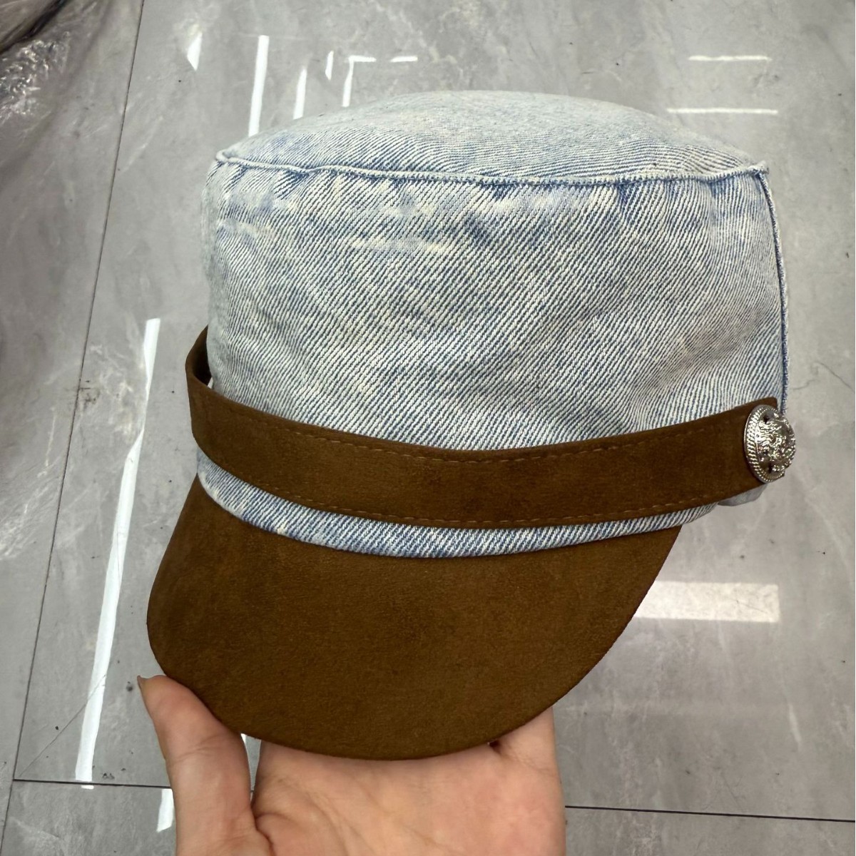 Casquette plate rétro denim style japonais femme