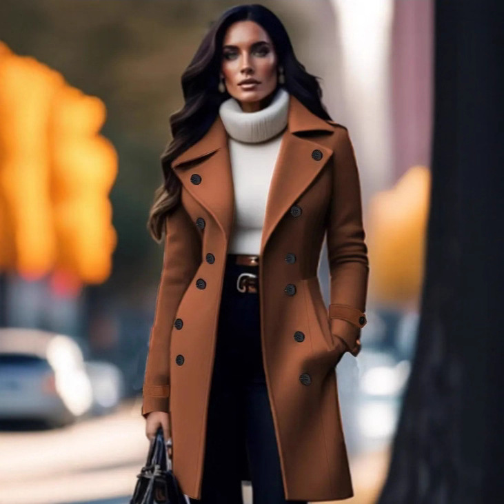 Manteau laine double boutonnage élégant femme
