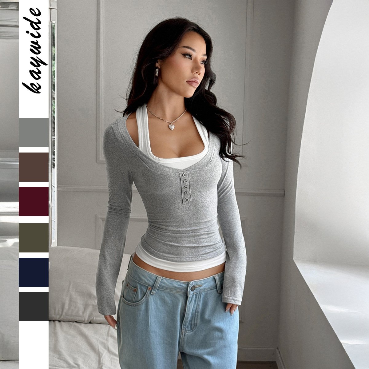 T-shirt faux deux-pièces manches longues suspendu