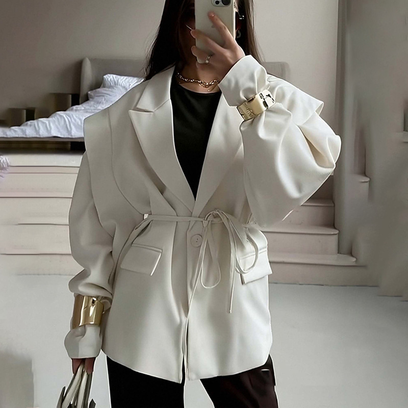 Manteau lacé ample col V femme, assorti