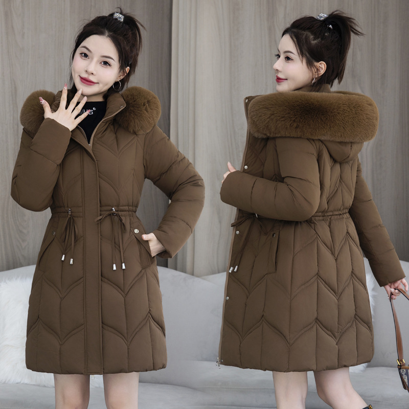 Manteau mi-long col fourrure coton épais rembourré