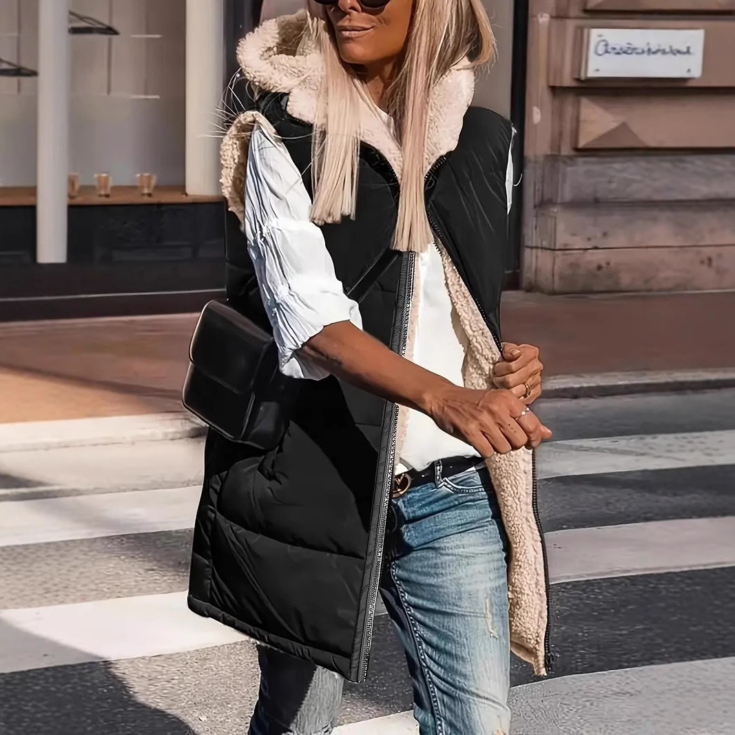 Gilet cardigan à capuche slim élégant double face