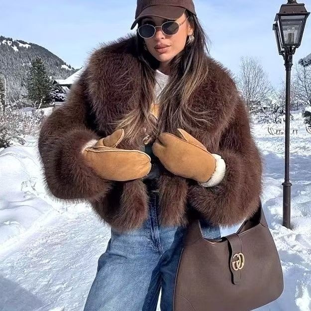 Manteau fausse fourrure court femme chic