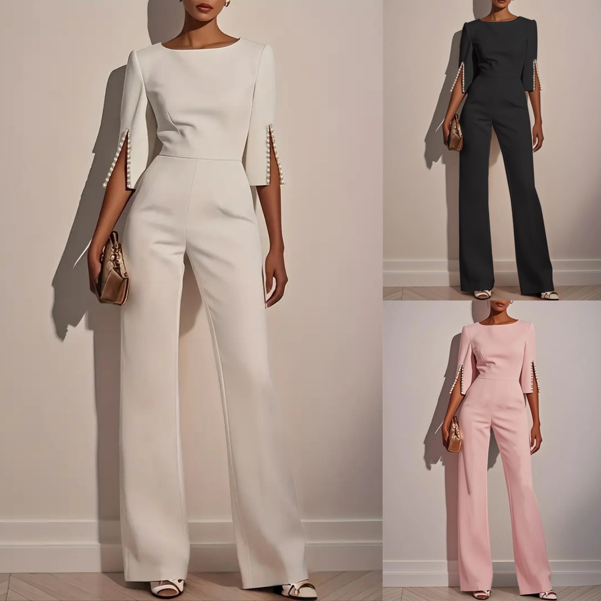 Combinaison moulante perlée couleur unie femme