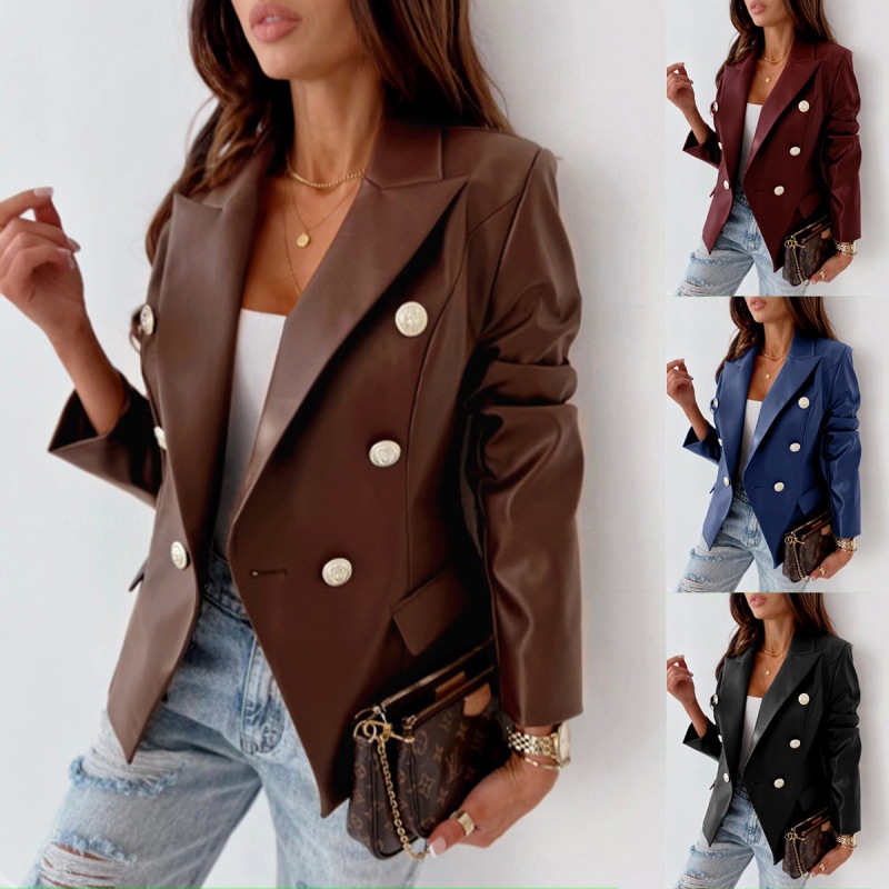 Costume cuir PU double boutonnage manches longues