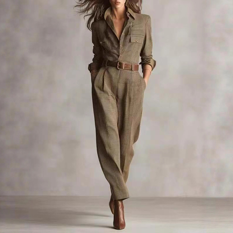 Combinaison à carreaux chic printemps-automne femme