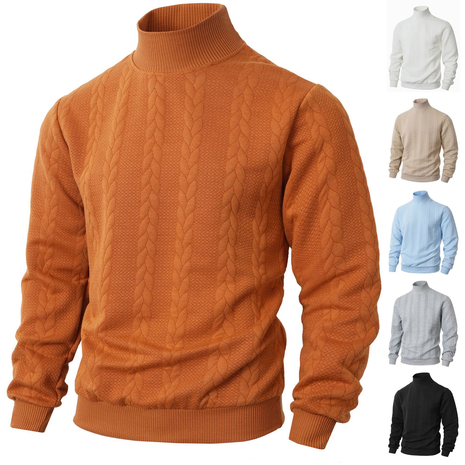 Chandail homme tricoté couleur unie col haut chaud