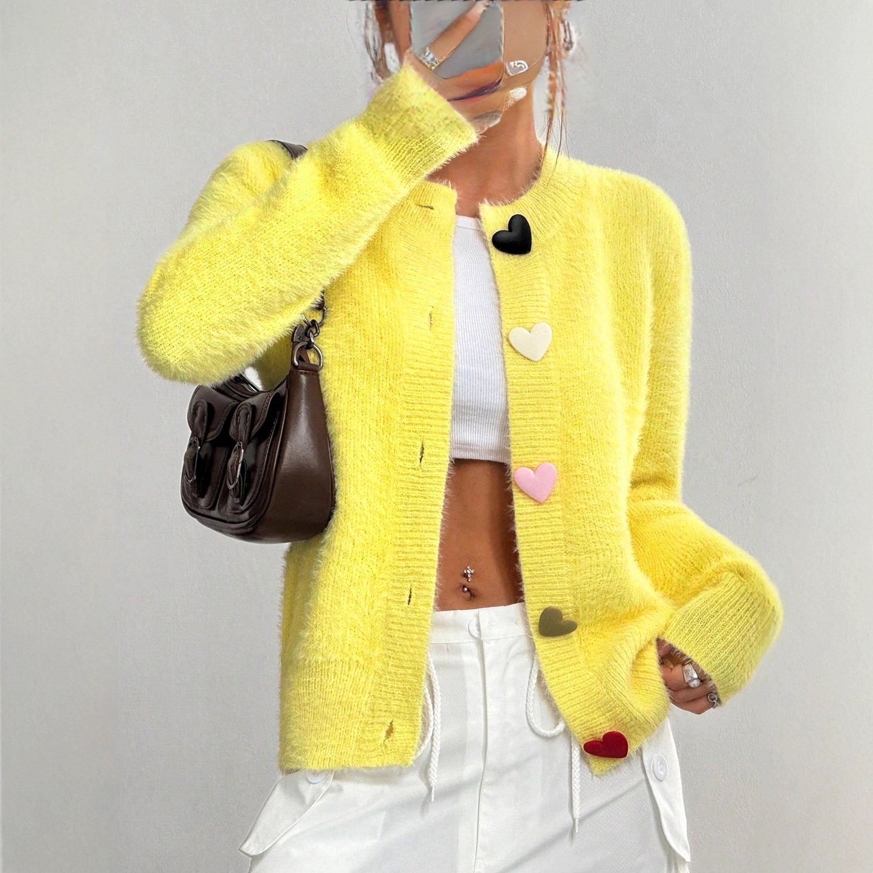 Pull casual cœur col équipage femme