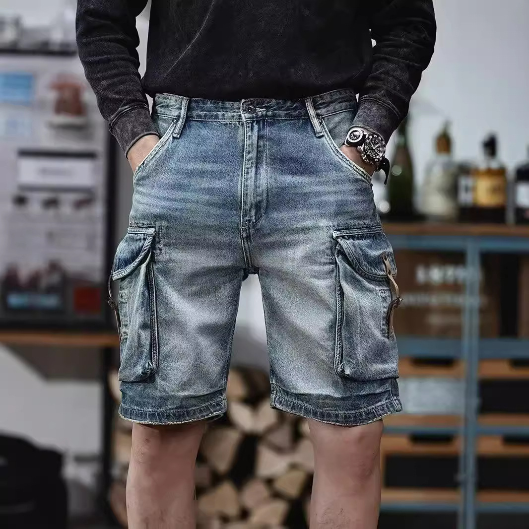 Short denim bleu homme style rue américaine