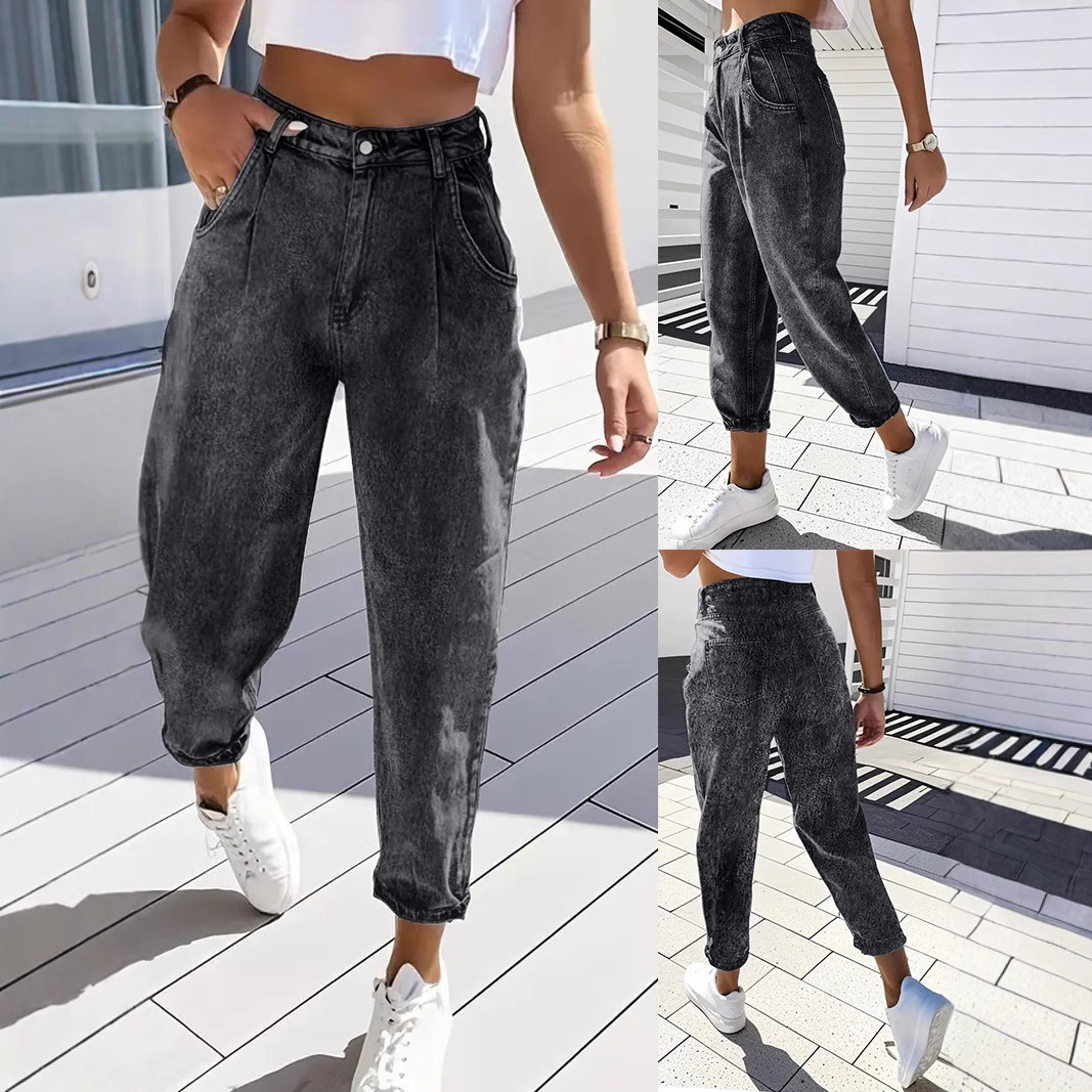 Pantalon denim rétro grande taille femme