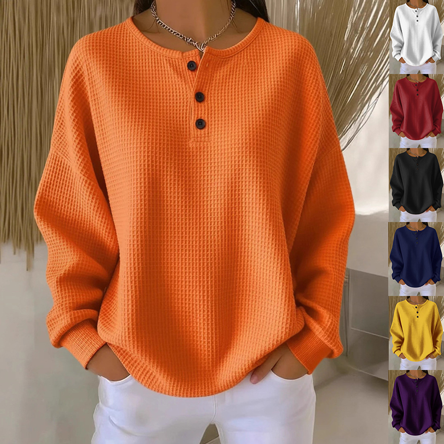 T-shirt gaufré boutons col rond manches