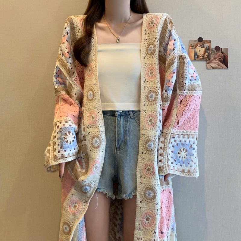 Gilet bohème crocheté ajouré femme