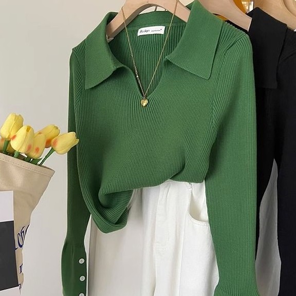 Chemise intérieur revers vert femme pull