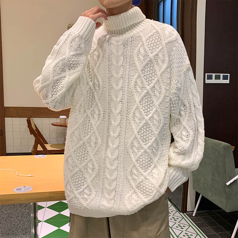 Chandail à col roulé jacquard rétro style japonais vert