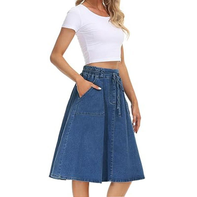 Jupe denim casual glissière ceinture taille