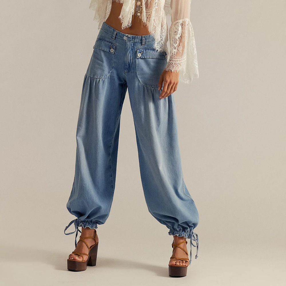 Jeans casual femme taille moyenne droit ample