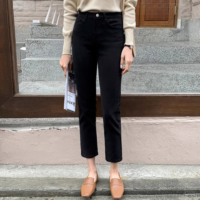 Legging jeans velours noir fumée taille plus