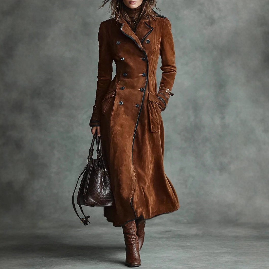 Manteau suède femme hiver, col revers, style western