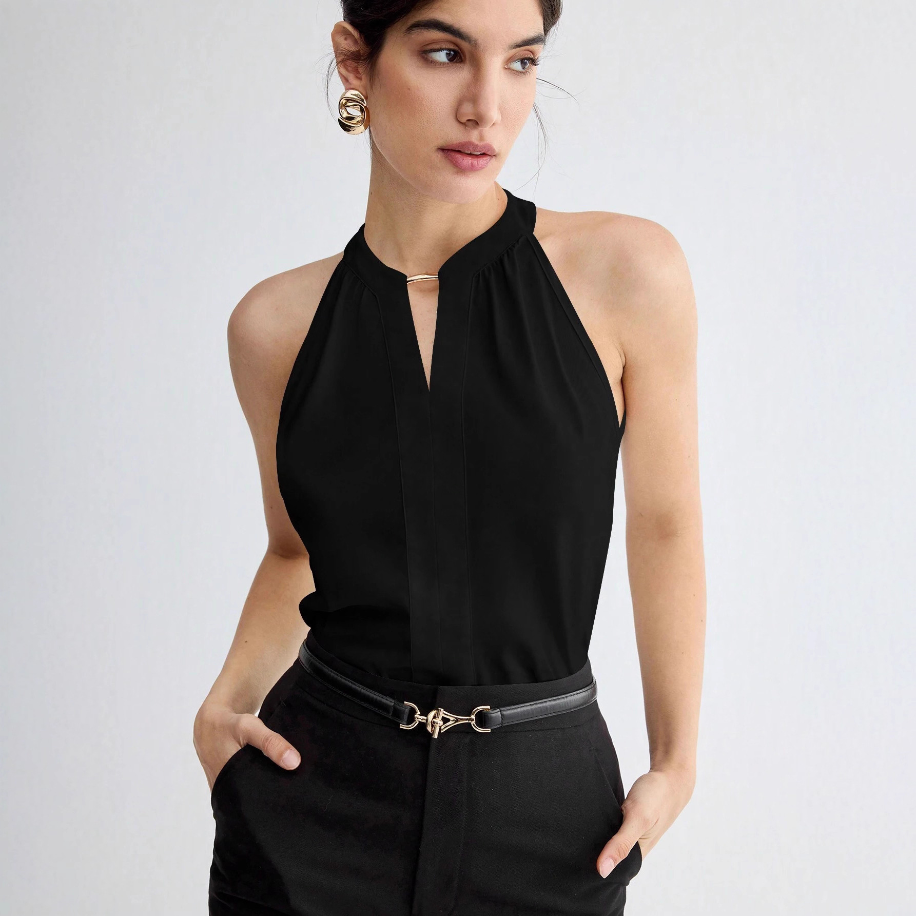 Camisole sans manches col halter élégante pour le travail