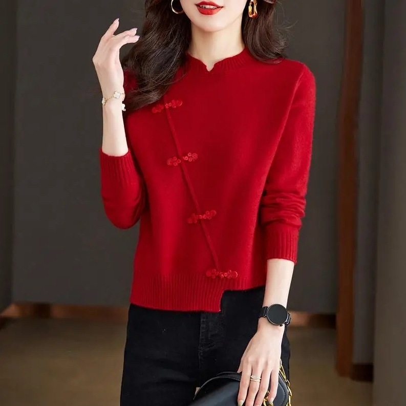 Chandail tricot rouge épaissi irrégulier nouveau