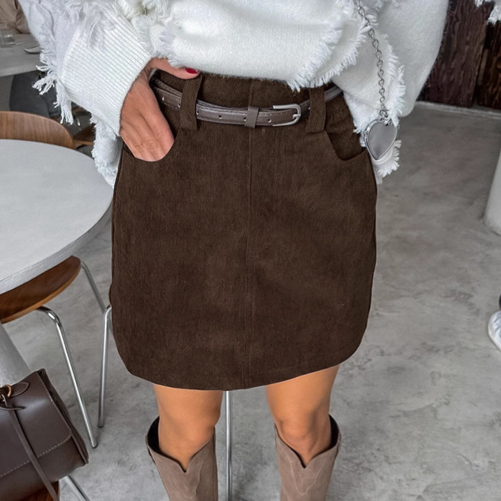 Jupe velours côtelé casual rétro femme